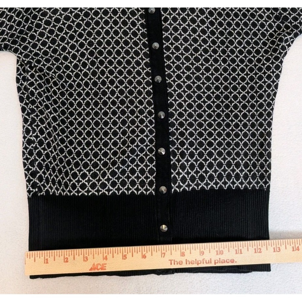 Premise Snap Close Cardigan Sweater Women's XS 3/4 Sleeve Black White Geometric - Picture 8 of 12